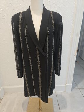 Cleobella Black Beaded Oversized Blazer Dress Size L
